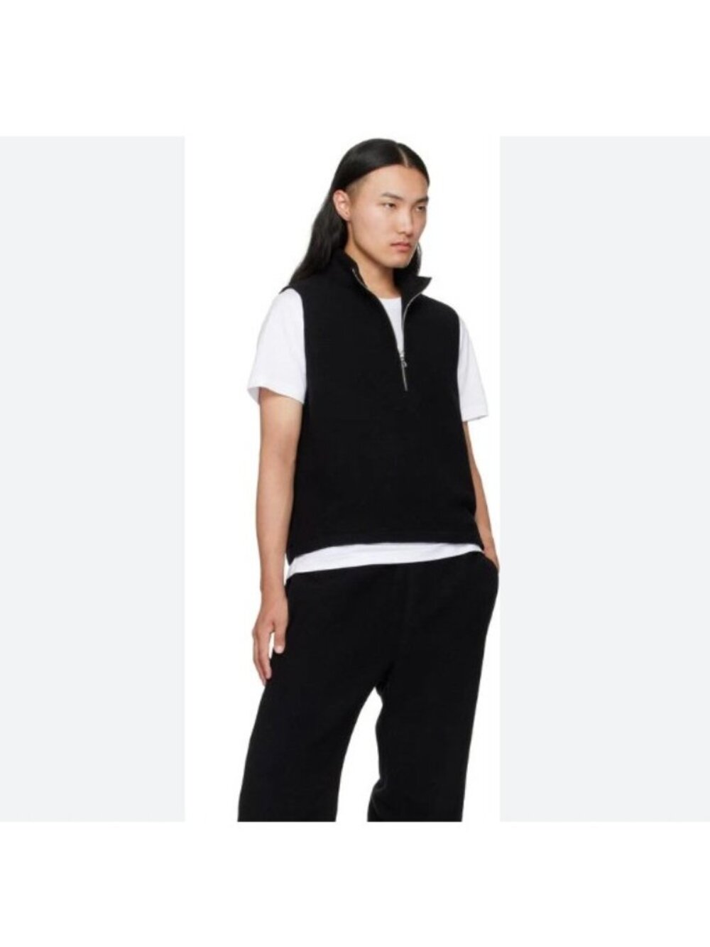 Ganni Sweater Vest Womens Medium Black Collared Half Zip Knit Pullover Ribbed